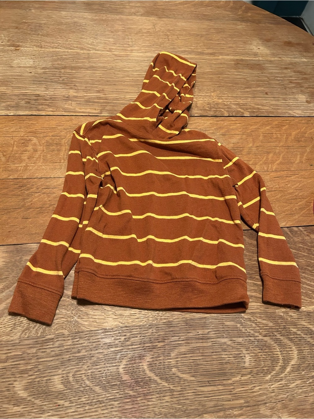 Old Navy Rust Brown Hoodie Sweater with Yellow Stripes